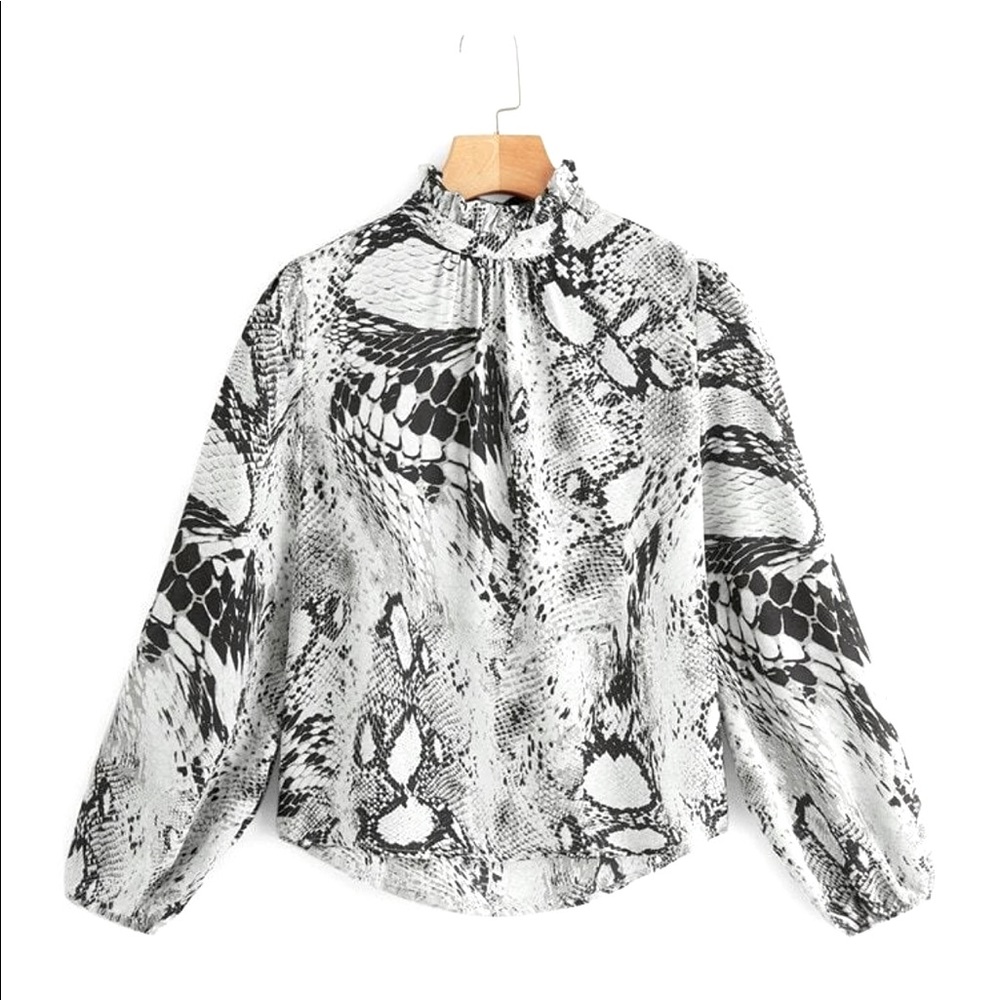 Mockneck Snakeskin Blouse